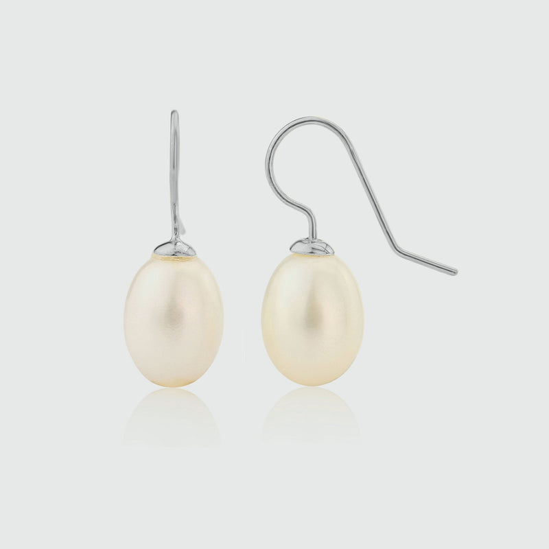 Gloucester White Freshwater Pearl & Silver Drop Earrings-Auree Jewellery