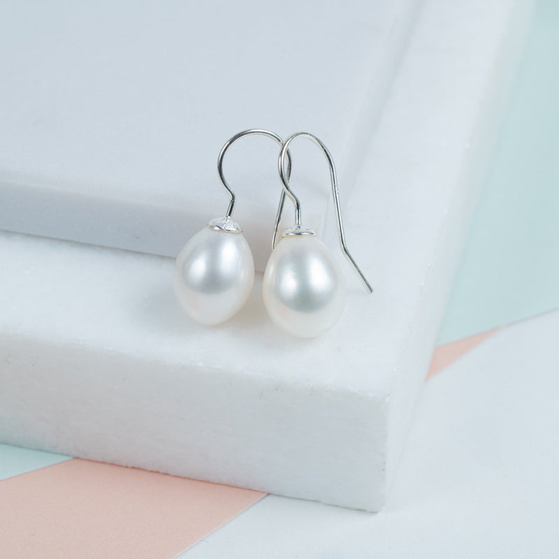 Earrings - Gloucester White Freshwater Pearl & Silver Drop Earrings