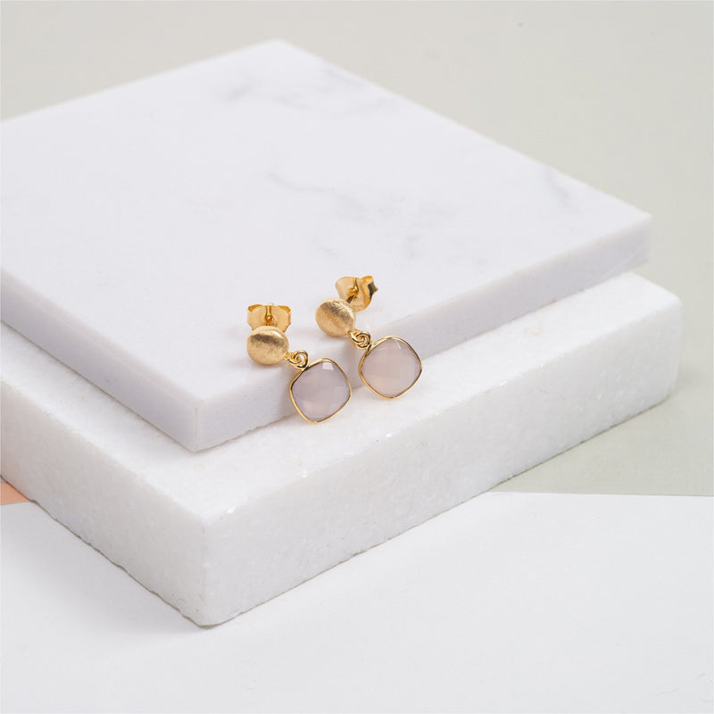 Earrings - Iseo Pink Chalcedony & Gold Vermeil Earrings