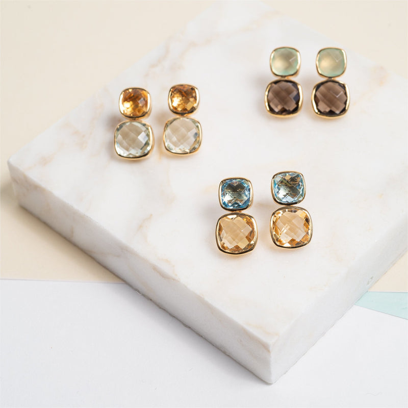Kerala Blue Topaz, Citrine & Gold Vermeil Earrings