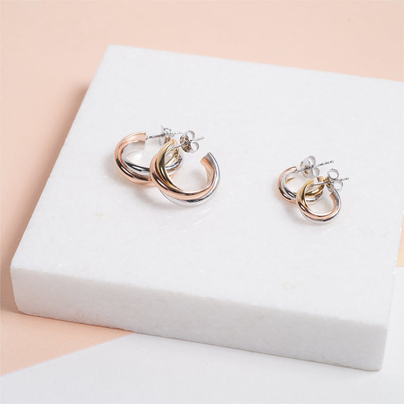 Knightsbridge Mini Three Colour Gold Vermeil Triple Hoop Earrings