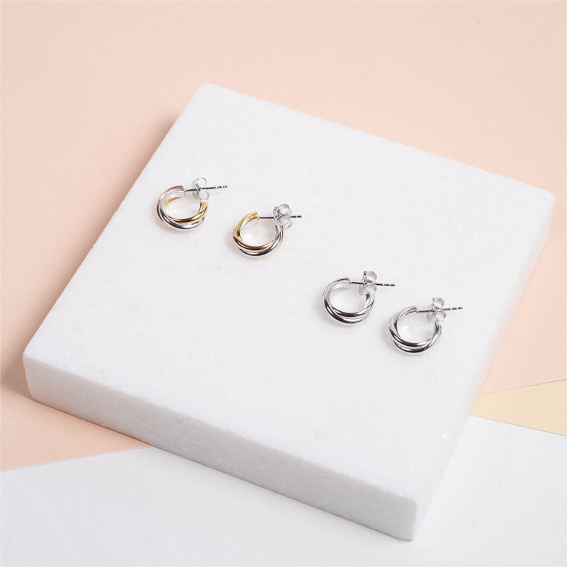 Earrings - Knightsbridge Mini Three Colour Gold Vermeil Triple Hoop Earrings