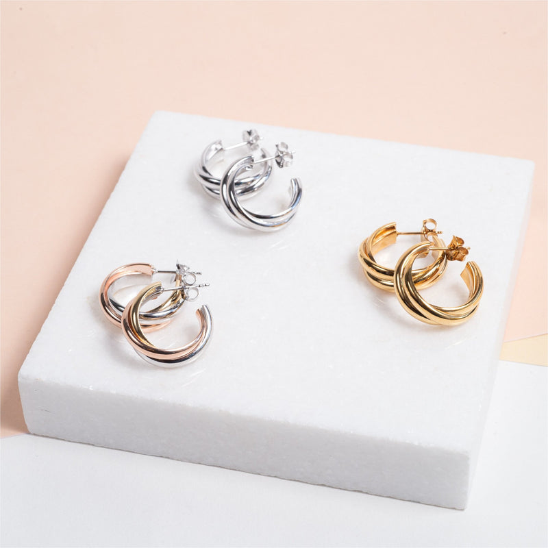 Knightsbridge Yellow Gold Vermeil Triple Hoop Earrings-Auree Jewellery