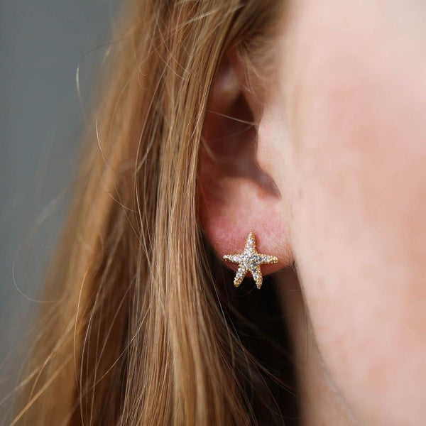 Earrings - Maddalena Gold Vermeil Starfish & Cubic Zirconia Jewellery Set