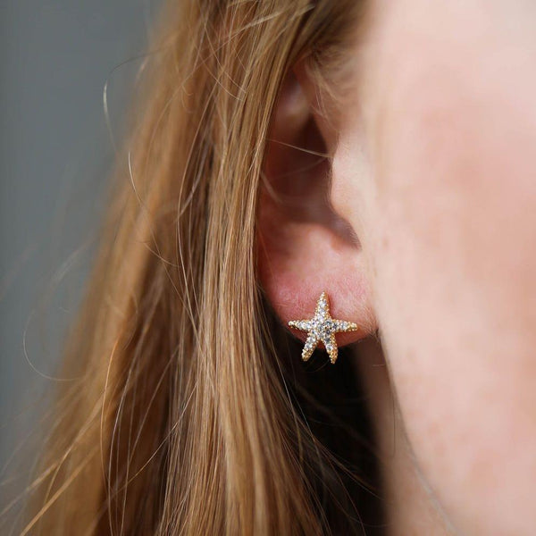 Earrings - Maddalena Yellow Gold Vermeil Starfish & Cubic Zirconia Earrings