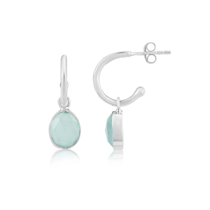 Earrings - Manhattan Aqua Chalcedony & Silver Interchangeable Gemstone Drops