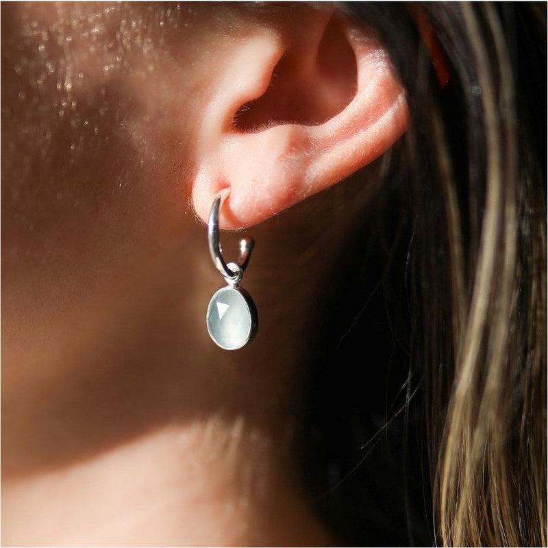 Earrings - Manhattan Aqua Chalcedony & Silver Interchangeable Gemstone Drops