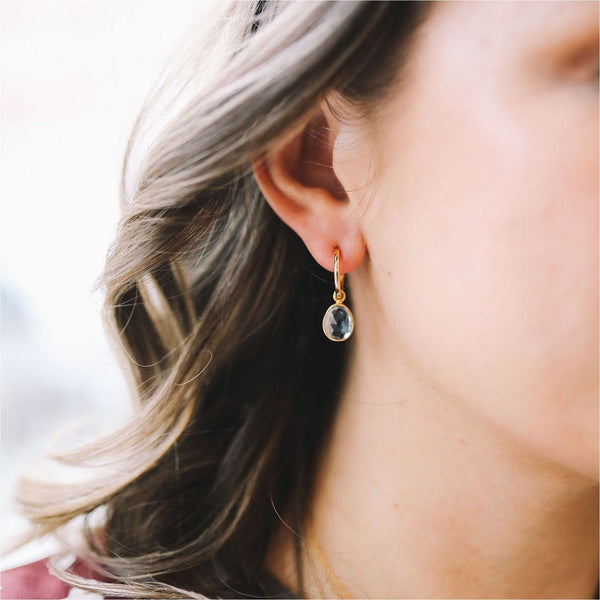 Earrings - Manhattan Gold & Blue Topaz Interchangeable Gemstone Earrings
