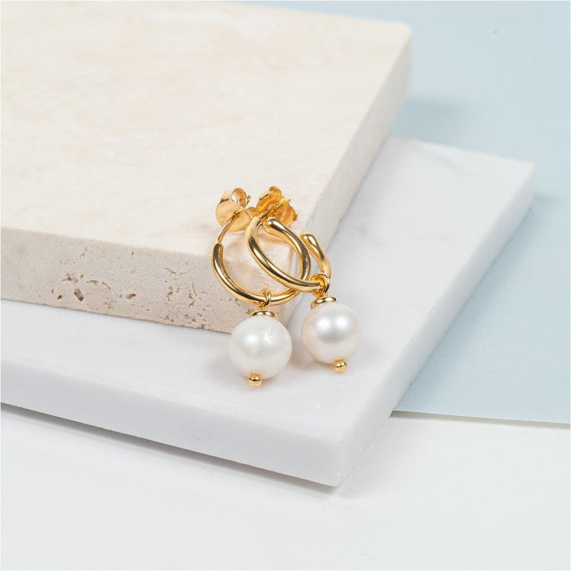 Manhattan Gold & Freshwater Pearl Interchangeable Hoop Earrings-Auree Jewellery