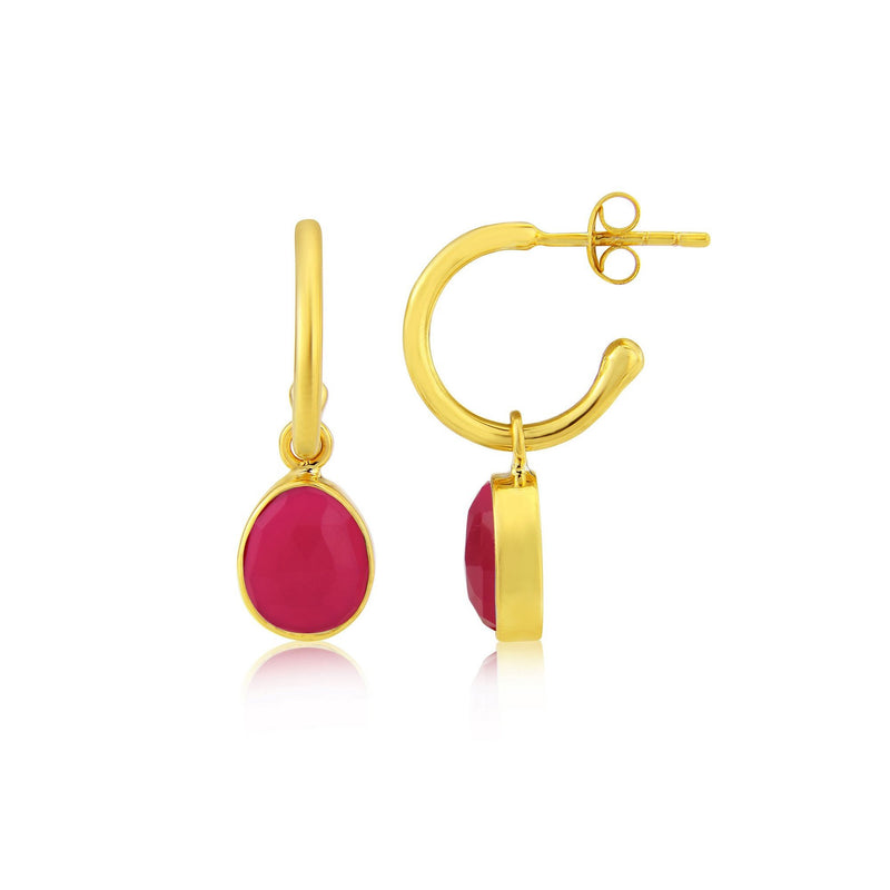Earrings - Manhattan Gold & Fuchsia Pink Chalcedony Interchangeable Gemstone Drops