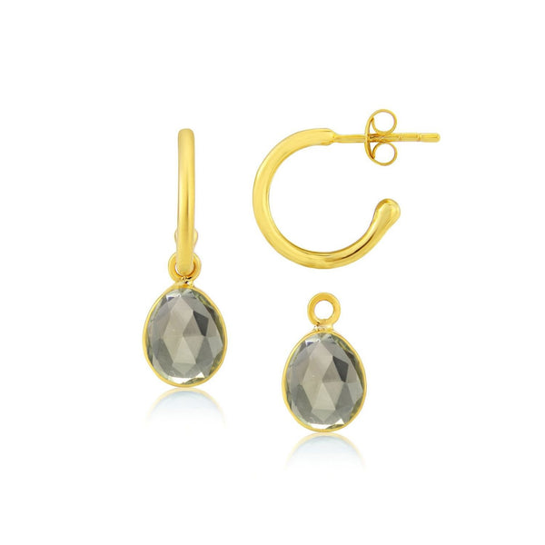 Earrings - Manhattan Gold & Green Amethyst Interchangeable Gemstone Drops