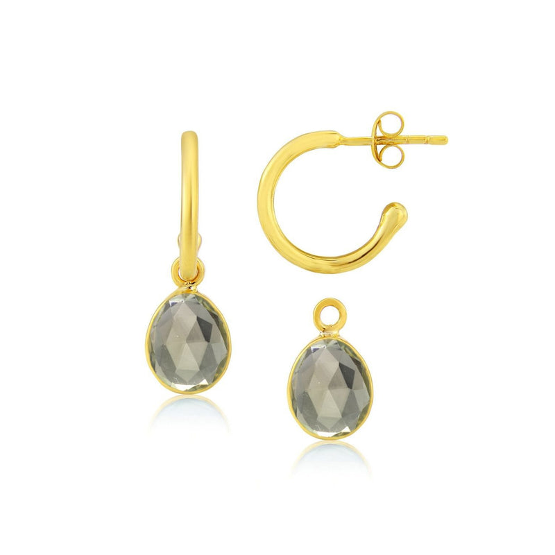 Earrings - Manhattan Gold & Green Amethyst Interchangeable Gemstone Drops
