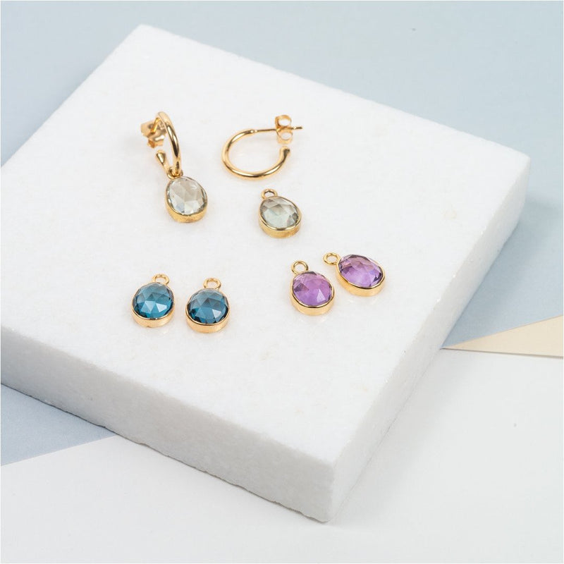 Earrings - Manhattan Gold & Green Amethyst Interchangeable Gemstone Earrings