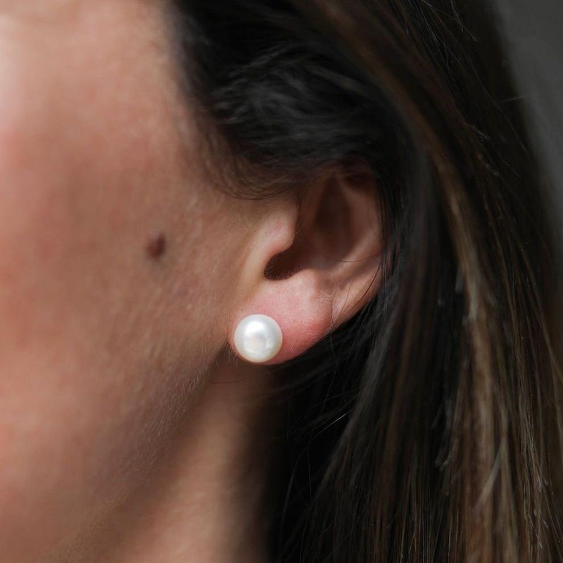 Molina White Freshwater Pearl & Silver Stud Earrings-Auree Jewellery