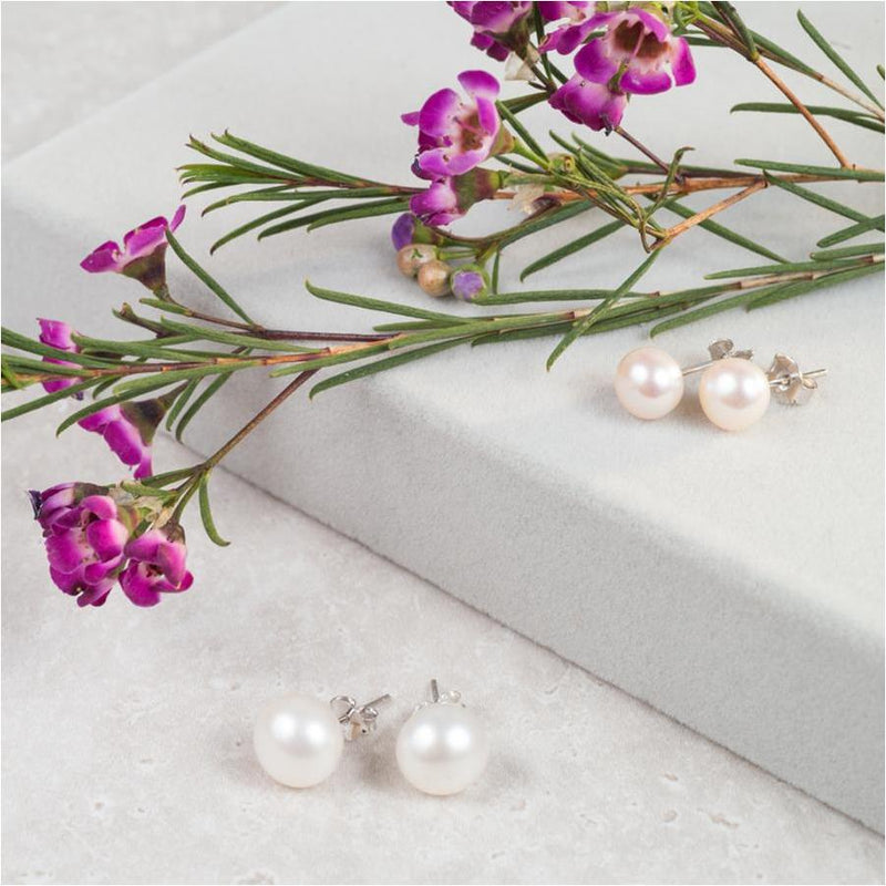 Molina White Freshwater Pearl & Silver Stud Earrings-Auree Jewellery