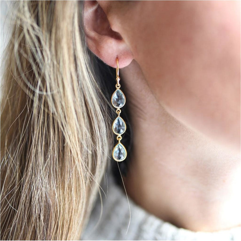 Earrings - Monaco Gold Vermeil & Blue Topaz Triple Earrings