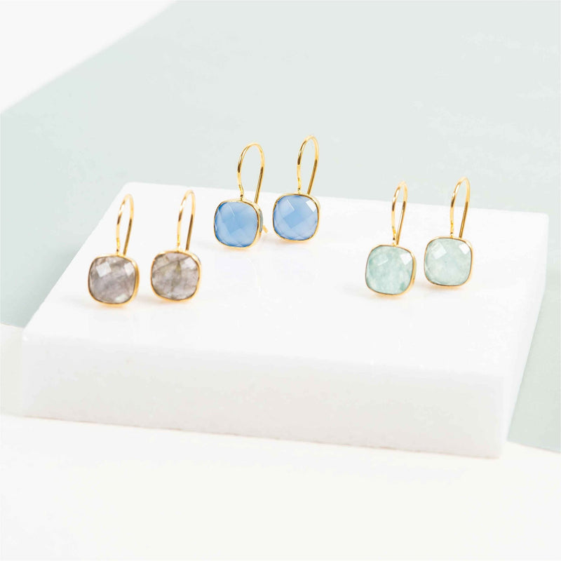 Earrings - Mondello Blue Chalcedony & Gold Vermeil Square Earrings