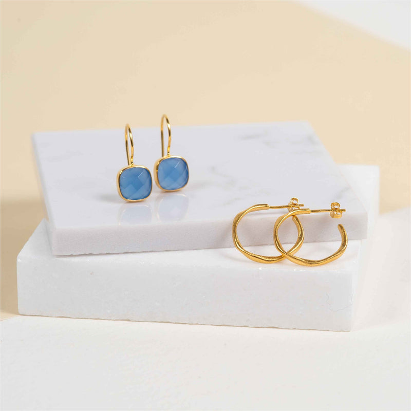 Earrings - Mondello Blue Chalcedony & Gold Vermeil Square Earrings