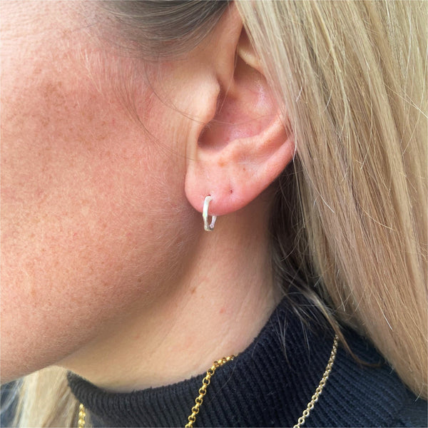 Earrings - Olivera Single Micro Brushed Silver Hoop Earring