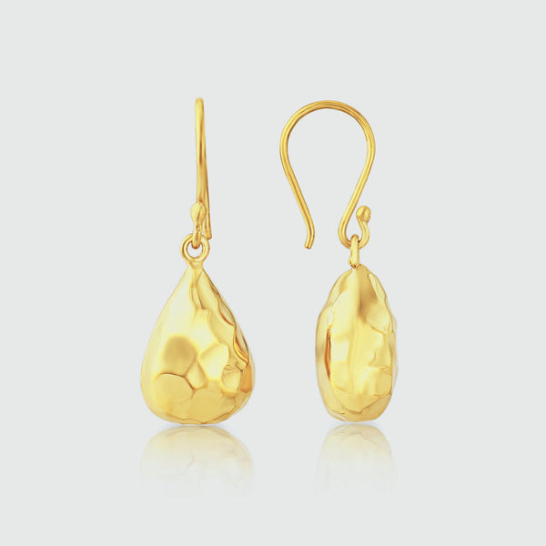 Orba Yellow Gold Hammered Teardrop Earrings-Auree Jewellery