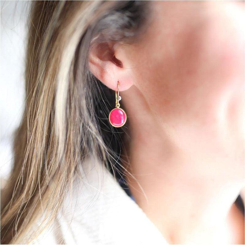 Earrings - Pollara Cabouchon Fuchsia Pink Chalcedony & Gold Vermeil Earrings