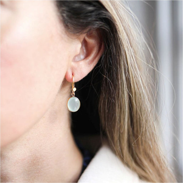 Pollara Gold Vermeil & Cabouchon Aqua Chalcedony Earrings