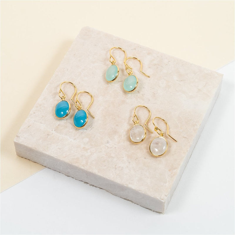 Pollara Gold Vermeil & Cabouchon Aqua Chalcedony Earrings