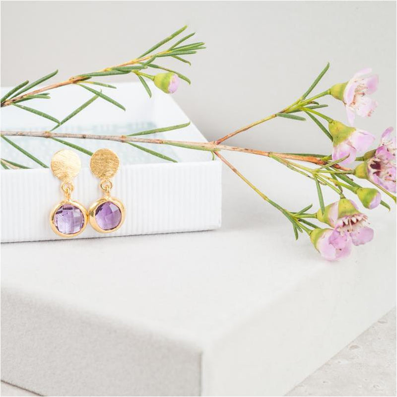 Salina Gold Vermeil Disc & Amethyst Earrings-Auree Jewellery