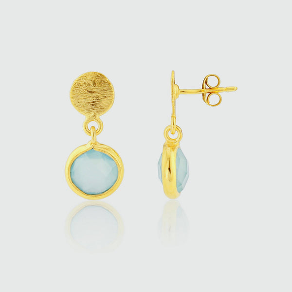 Earrings - Salina Gold Vermeil Disc & Aqua Onyx Earrings