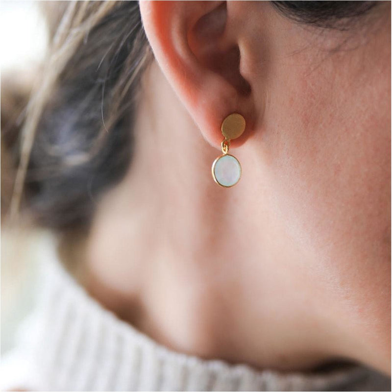 Salina Gold Vermeil Disc & Aqua Onyx Earrings-Auree Jewellery