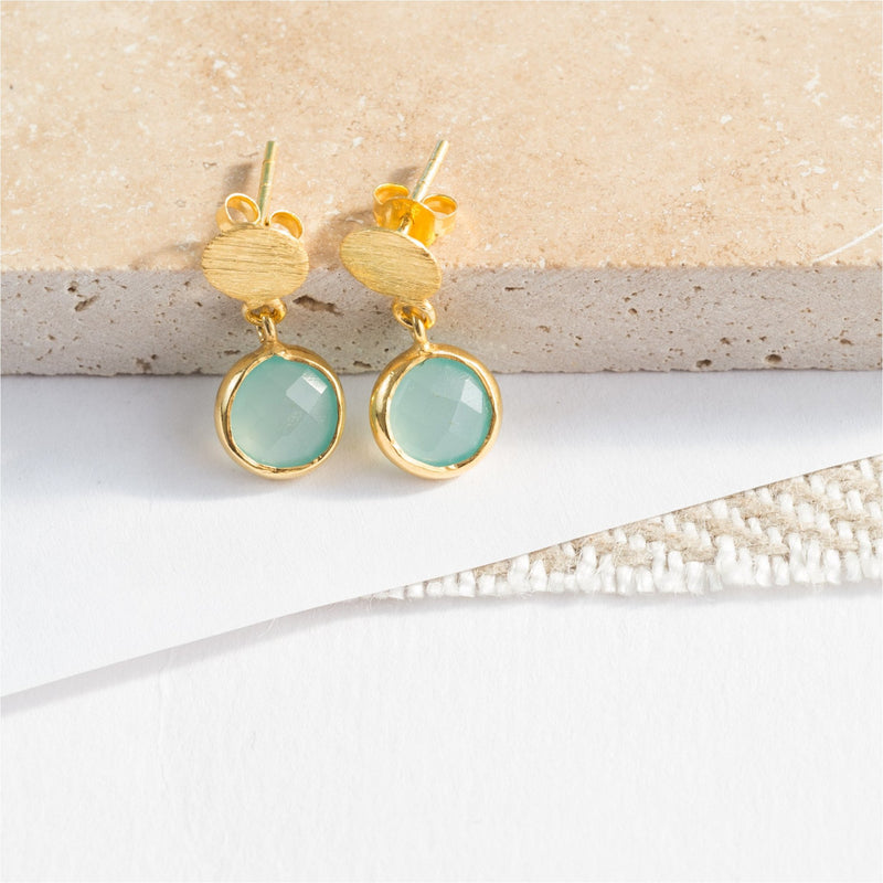 Salina Gold Vermeil Disc & Aqua Onyx Earrings-Auree Jewellery