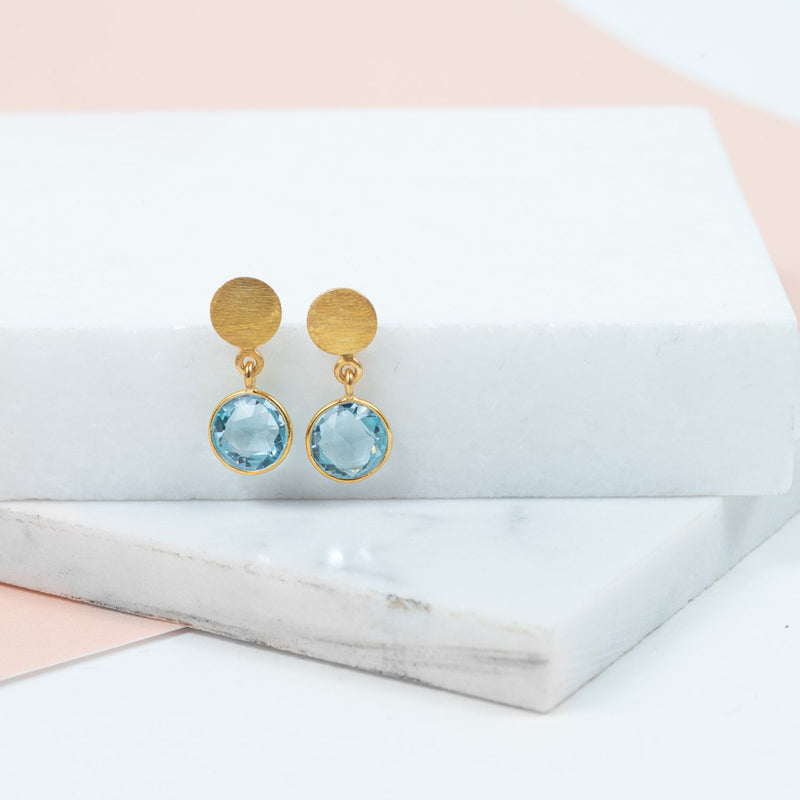 Earrings - Salina Gold Vermeil Disc & Blue Topaz Earrings