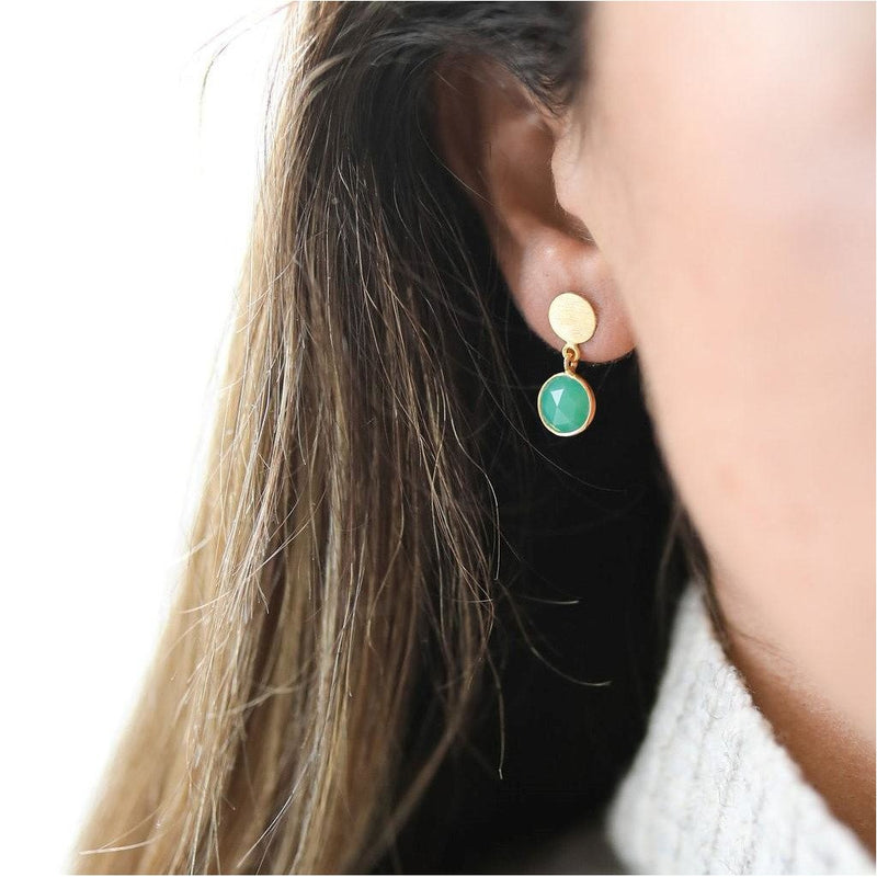 Earrings - Salina Gold Vermeil Disc & Chrysoprase Green Earrings