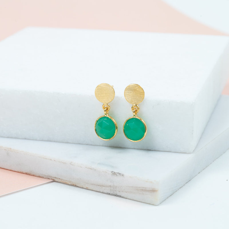 Salina Gold Vermeil Disc & Chrysoprase Green Earrings-Auree Jewellery