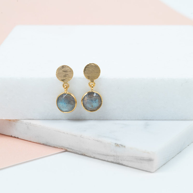 Salina Gold Vermeil Disc & Labradorite Earrings-Auree Jewellery