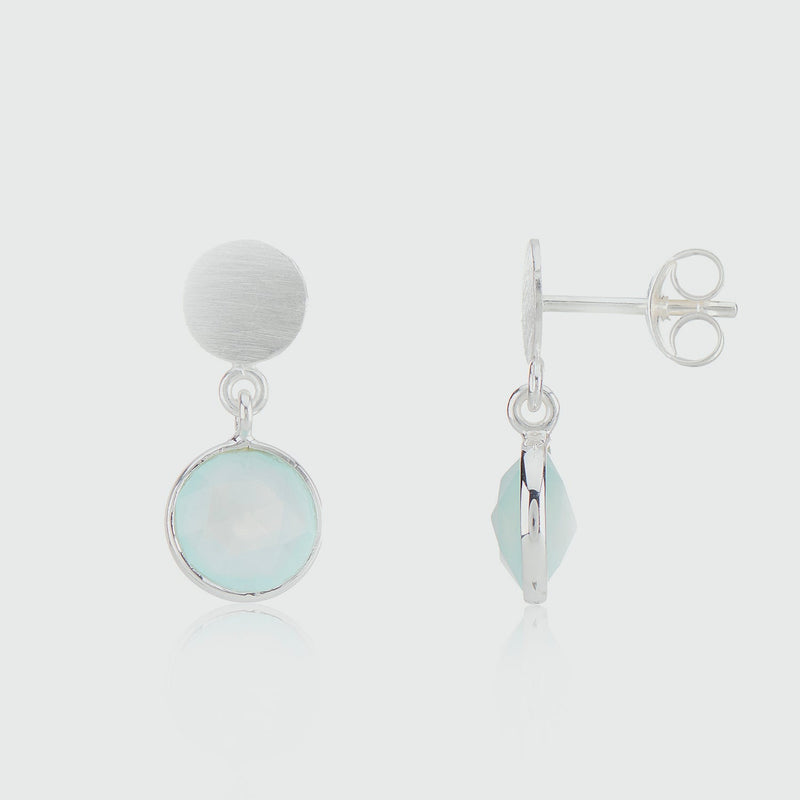 Salina Silver Disc & Aqua Chalcedony Earrings-Auree Jewellery