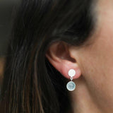 Salina Silver Disc & Aqua Chalcedony Earrings-Auree Jewellery