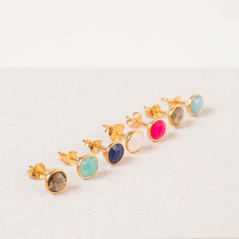 Earrings - Savanne Gold Vermeil & Blue Chalcedony Stud Earrings