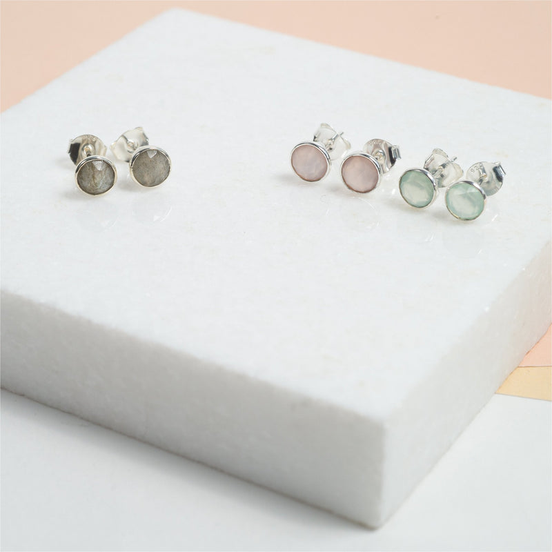 Savanne Sterling Silver & Aqua Chalcedony Stud Earrings-Auree Jewellery