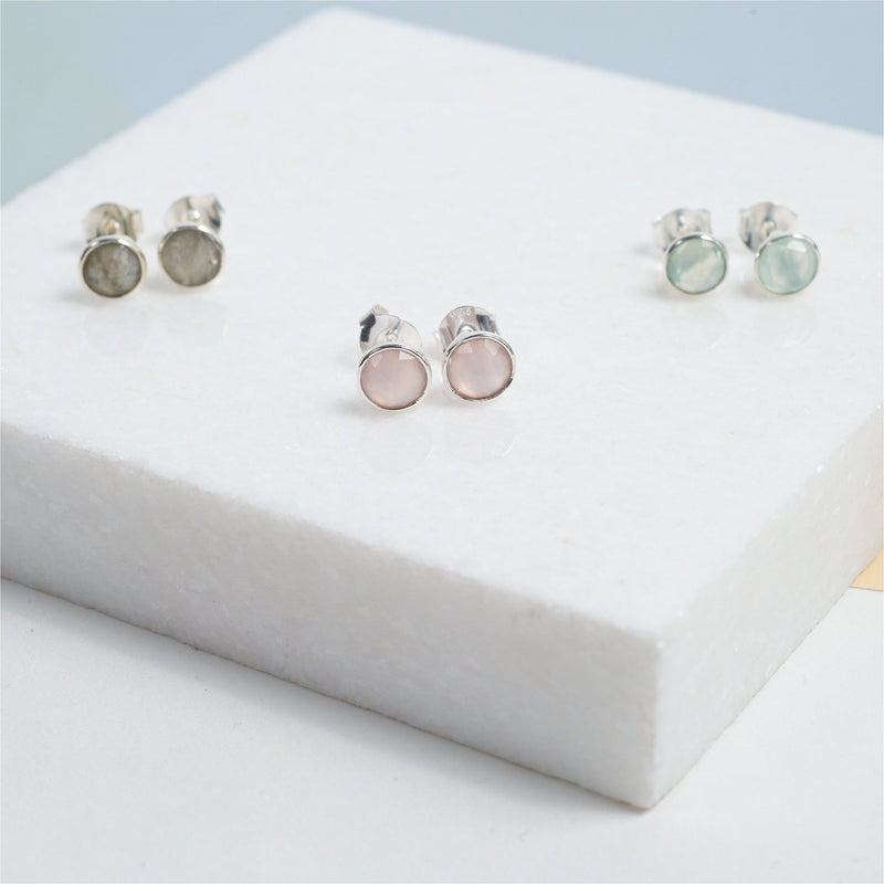 Savanne Sterling Silver & Pink Chalcedony Stud Earrings-Auree Jewellery