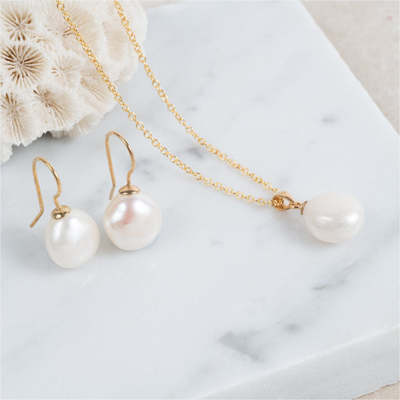 Triora Baroque White Pearl & Gold Vermeil Drop Earrings-Auree Jewellery