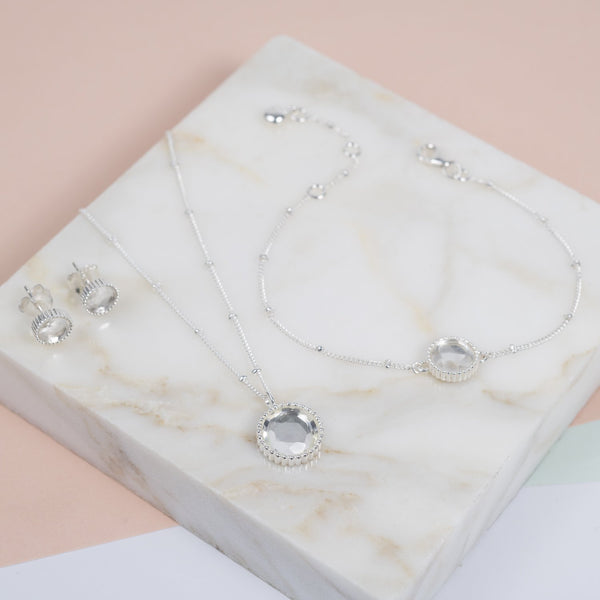 Barcelona April Birthstone Crystal & Silver Jewellery Set