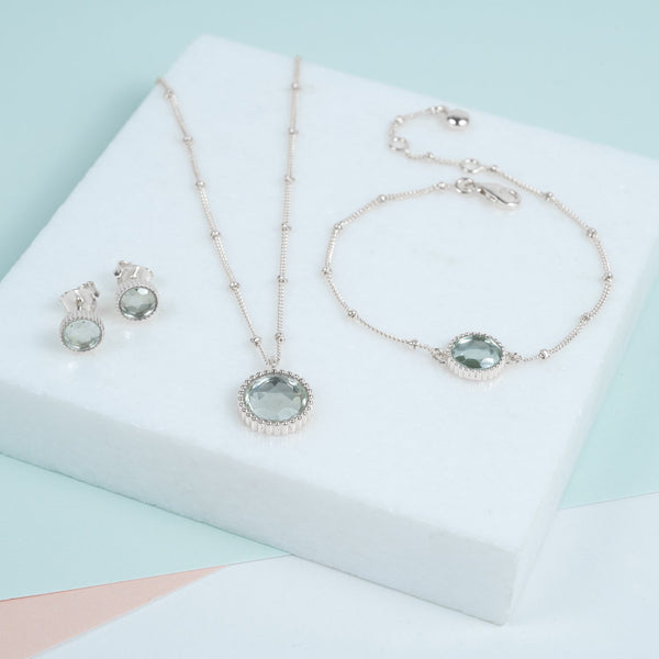 Barcelona August Birthstone Green Amethyst & Silver Jewellery Set-Auree Jewellery