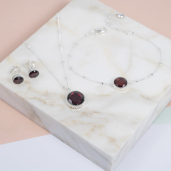 Barcelona January Birthstone Garnet & Silver Jewellery Set-Auree Jewellery