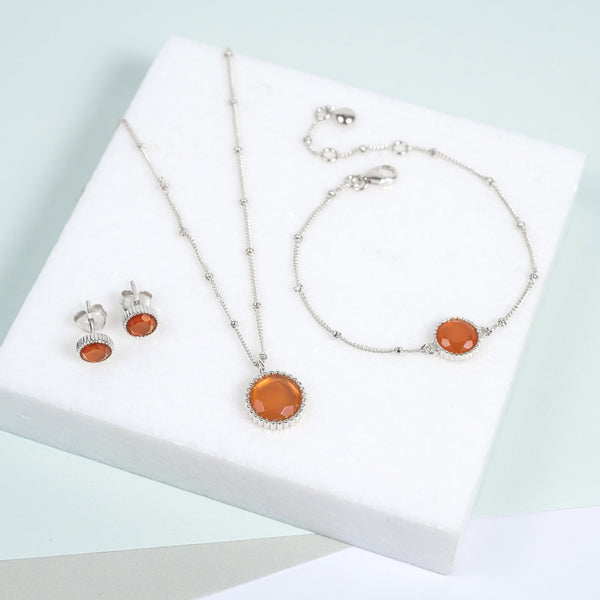 Barcelona July Birthstone Carnelian & Silver Jewellery Set-Auree Jewellery