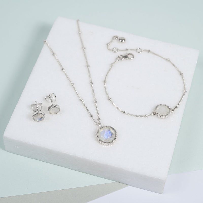 Barcelona June Birthstone Moonstone & Silver Jewellery Set-Auree Jewellery