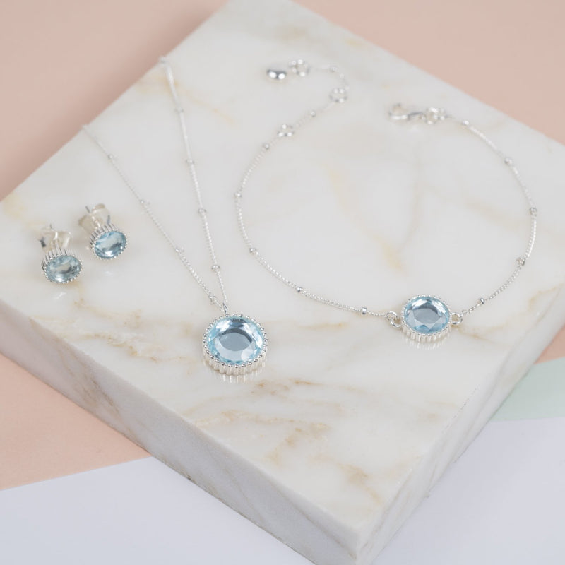 Barcelona March Birthstone Blue Topaz & Silver Jewellery Set-Auree Jewellery