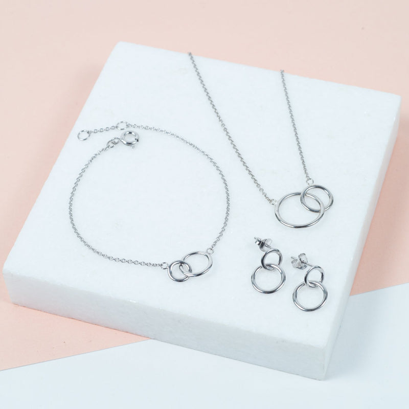 Kelso Sterling Silver Interlinking Rings Jewellery Set-Auree Jewellery