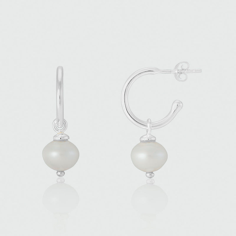 Manhattan Silver & Freshwater Pearl Interchangeable Hoop Earrings-Auree Jewellery