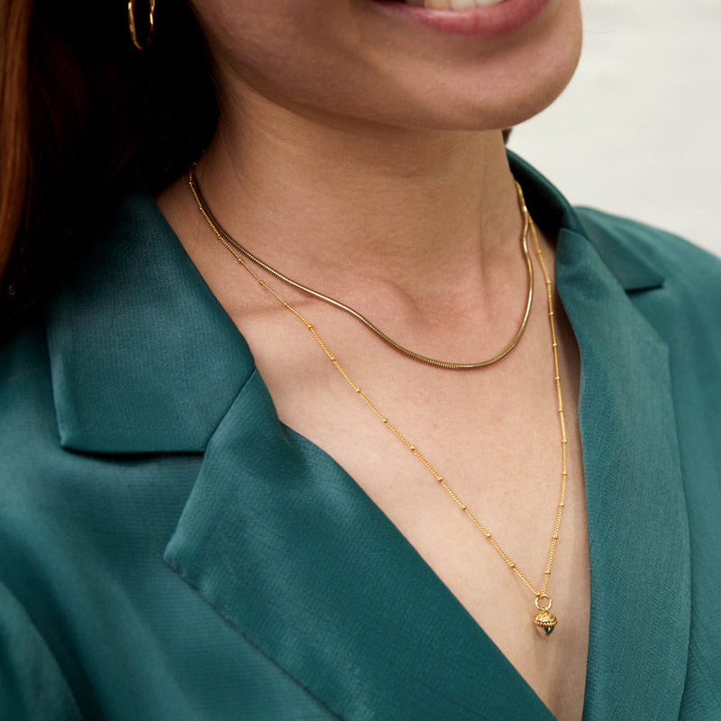 Layering Snake Chain and Acorn Necklace Set-Auree Jewellery